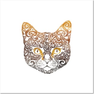 Swirly Cat Portrait Posters and Art